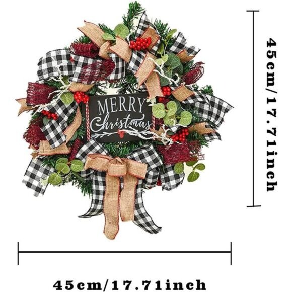 Christmas Buffalo Check Wreath, Outdoor Christmas Wreaths, Front Door Decoration - Picture 6 of 7